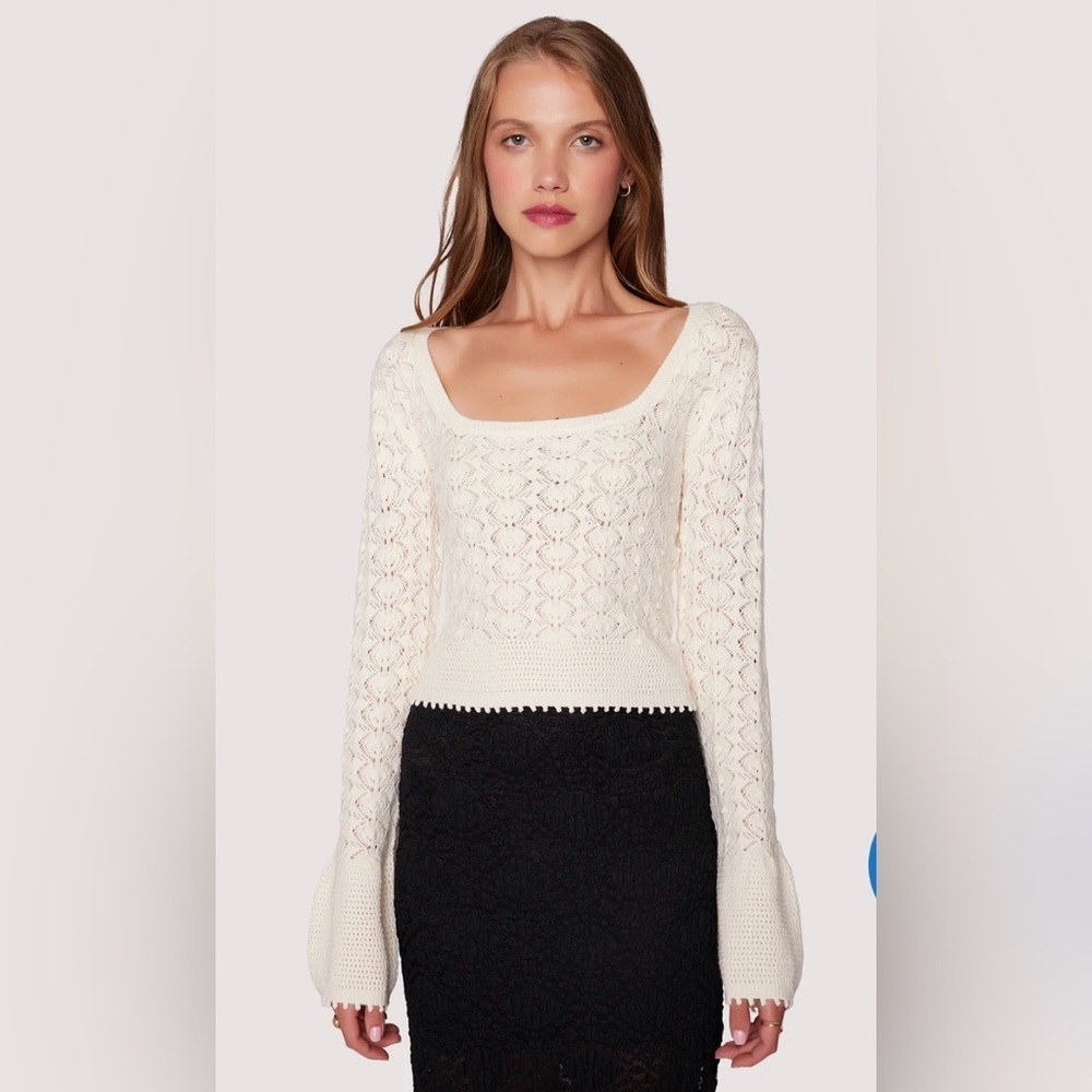 Lost + Wander Serena Pointelle Knit Square Neck Top- Ecru- Size XS/Small- Sample